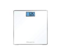 Rowenta Classic BS1501 Balance de salle de bain avec écran LCD, compacte, capacité de 160 kg, plateau en verre et arrêt automatique avec piles, couleur blanche