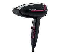 Rowenta CV3323 Nomad Sèche-cheveux de voyage | 1600 W | Compact | Pliable | Tension réglable | Utilisation mondiale | 2 réglages | Œillet de suspension | Buse de coiffage | Noir/rose