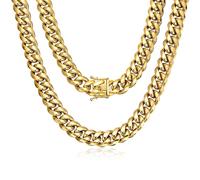 ROWIN&CO Collier Chaîne Homme Or 18K en Acier Inoxydable Maille Cubaine Ras de Cou Collier Gourmette Grosse Maille de 15mm, Chaîne Bijoux Hip hop, 18 20 22 à 35 pouces
