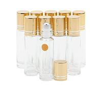 Rowiz Lot de 10 flacons à bille en verre transparent nacré avec boules en acier inoxydable et bouchon à vis pour huiles de parfum et d'aromathérapie 10 ml