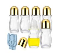 Rowiz Lot de 6 flacons à bille roulante en verre transparent de 50 ml avec 2 ouvre-bouteilles, vides en verre pour huiles essentielles, déodorant avec bille en plastique (bouchon doré)