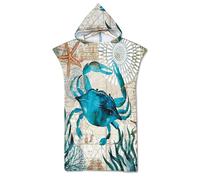 Rowjoy Serviette de Plage, Poncho de Bain avec Capuche, Impression Animaux Océan, Bleu Sous l'Eau, Séchage Rapide, pour Adulte