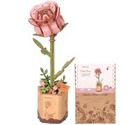 rowood Fleur Artificielle Rose Rose, Puzzle 3D en Bois Kit DIY | Kit fleur en bois artisanale, pour adultes ados et amateurs de DIY, déco maison bureau étagère, cadeau fans