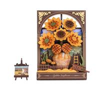 ROWOOD Puzzle 3D en Bois avec LED, Tournesol Doré Kit Art DIY | Kit Fleur en Bois et Art Mural, Jigsaw Puzzles Tournesols de Van Gogh pour Adultes, Fans de Miniatures & Déco Maison