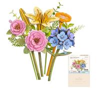 ROWOOD Puzzle 3D en Bois Bouquet Rose Brumeux, Kit Modèle Fleur DIY | Bouquet rose brumeux, fleurs artificielles en bois, pour adultes et adolescents, déco maison & cadeau fans