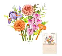 ROWOOD Puzzle 3D en Bois Lever de Soleil Orange, Kit Modèle Fleur DIY | Bouquet lever de soleil orange, fleurs artificielles en bois, pour adultes et adolescents, déco maison & cadeau fans