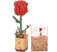 ROWOOD Puzzle 3D, Fleur en Bois, kit de modélisation de Fleurs artificielles à Assembler pour Adultes (Red Rose)