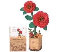 rowood Puzzle 3D, Fleur en Bois, kit de modélisation de Fleurs artificielles à Assembler pour Adultes (Red Camellia)