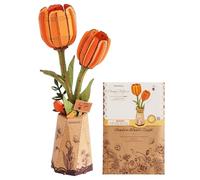 ROWOOD Puzzle 3D Tulipe orange, fleur bricolage en bois, kits de modélisation de fleurs artificielles pour adultes, meilleure décoration de la maison et coffret cadeau jouet Saint-Valentin