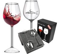 ROXANEPIG Lot de 2 verres à vin rouge - Verres à vin rouge avec requin à l'intérieur - Flûtes en cristal - Cadeau pour adultes - Pour la maison, le bar, la fête, Noël