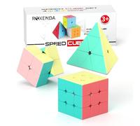 ROXENDA Cube de Vitesse 2X2 3X3 Pyramid Original Cube Speed Cube Sticker Cube Magique Facile à Tourner et à Lisser (Macaron)