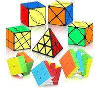 ROXENDA Lot de 8 Cubes de Vitesse, Puzzle de Cube Magique de 2 x 2, 3 x 3, 4 x 4, Pyramide Skewb Lvy Dino Autocollant, Collection de Cubes Rapides IQ Games Toys Jouets éducatifs Set