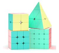 ROXENDA Magic Cube Set - 2 x 2 3 x 3 4 x 4 Pyramid Speed Cube Set with Cube Tutorial for Children and Adults, [Pack of 4](Vert Clair)
