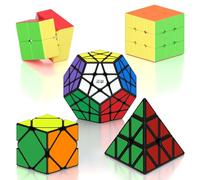 ROXENDA Megaminx Skewb Speed Cube Lot de 5 Cubes 2 x 2 3 x 3 cm Puzzle de Collection avec tutoriel de dés pour Enfants et Adultes (Autocollants)