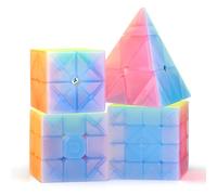 ROXENDA Speed Cube Set, Cube de Vitesse 2X2 3X3 4X4 Pyramide Cube Magique pour Enfants, IQ Games Toys Jouets éducatifs [4 Pack] (Gelées)