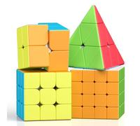 ROXENDA Speed Cube Set, Cube de Vitesse 2X2 3X3 4X4 Pyramide Cube Magique pour Enfants, IQ Games Toys Jouets éducatifs [4 Pack] (Stickerless)