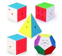 ROXENDA Speed Cube Set, Cube de Vitesse 2x2 3x3 4x4 Pyramide Dodécaèdre Cube - Collection Cube Magique Fast pour Enfants et Adultes [Stickerless]