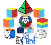 ROXENDA Speed Cube Set, Magic Fast Cube of 2x2 3x3 4x4 Pyramid Skewb Infinity Sticker Puzzle Cube 1x3x3 Spinner Cube Bundle(12 Pack)