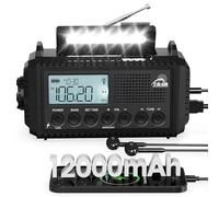 Roxicosly Radio à manivelle, radio d'urgence avec Power Bank 12000 mAh, radio AM/FM/SW, manivelle et radio d'urgence 5 voies avec récepteur monde, lampe de poche et chargeur, pour extérieur, camping