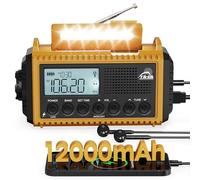 Roxicosly Radio à manivelle, radio d'urgence avec Power Bank 12000 mAh, radio AM/FM/SW, manivelle et radio d'urgence 5 voies avec récepteur monde, lampe de poche et chargeur, pour extérieur, camping