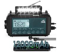Roxicosly Radio d'urgence à manivelle avec Power Bank 12000 mAh, radio AM/FM/SW, manivelle et radio solaire 5 voies avec récepteur monde, lampe de poche et chargeur, pour extérieur, camping, chantier