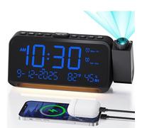 Roxicosly Réveil à projection pour plafond de chambre à coucher, 118 dB, super fort pour les dormeurs lourds, grand écran numérique à intensité variable de 17 cm avec jour, date, température