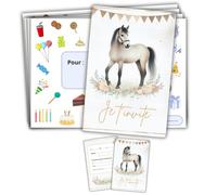 roxisha - Lot de 10 Cartes Invitation Anniversaire Cheval + Enveloppes - filles et Ado - Carte Postale 10,4 x 14,8 cm - Préremplies en Français - Idéal pour Fête et Goûter d'Anniversaire