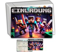 Roxisha - Set mit 10 Einladungskarten Geburtstag Minecraft + Umschläge - für Jungen und Teenager - Postkartenformat 10,4 x 14,8 cm - Vorgefertigt auf Französisch - Ideal für Geburtstagsparty und Feier