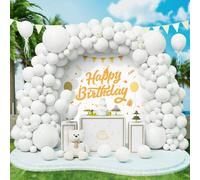 Roxistar 143 pcs Ballons Blanc Ballons en Latex Différentes Tailles Kit de Guirlande de Ballon Blanc avec Ruban pour Femmes Garçons Filles Fête d'Anniversaire Mariage Douche de Bébé Mariée Diplôme