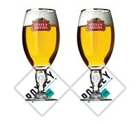 Roxley | Stella Artois Lot de 2 verres à bière à bord doré | Également livrés avec 2 sous-verres de marque | Verre à bière Lager 56 cl en verre Man Cave | Fabriqué au Royaume-Uni