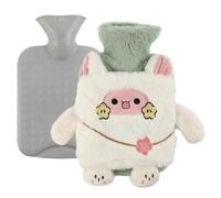 RoxNvm Bouillotte dEau Chaude, 1L Bouillotte Chaude avec Housse, Hot Water Bottle, Doux et Confortable Petite Bouillottes Pour Les Hommes et Les Femmes de La Famille (F)