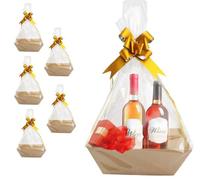 RoxNvm Panier Cadeau en Carton, 4 Panier Cadeau Vide à Garnir, avec Noeud Cadeau et Emballage Cadeau Transparent, Treillis Panier Garni Vide, Panier Vide pour Cadeau pour Fêtes Noël (D)