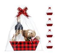 RoxNvm Panier Cadeau en Carton, 4 Panier Cadeau Vide à Garnir, avec Rubans et Papier dEmballage Transparent pour Panier, Treillis Panier Garni Vide, Panier Vide pour Cadeau pour Festivals Fêtes