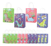 RoxNvm Pochette Anniversaire Enfant, 12 Sac Cadeau Anniversaire, 22x16x8cm Sac Papier Kraft, sac en Papier,Sachet Bonbons Anniversaire,Pochette Cadeau Enfant pour Fête Christmas Halloween(Dinosaure)