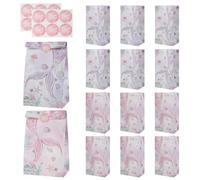 RoxNvm Pochette Anniversaire Enfant, 12 Sac Cadeau Anniversaire, Sac Papier Kraft avec 12 Autocollants Sac en Papier, Sachet Bonbons Anniversaire, Pochette Cadeau Enfant pour Fête Christmas Halloween