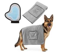 RoxNvm Serviette Chien, Serviette pour Chien Super Absorbante avec Gant de Retrait de Poils d Animaux, 100x50CM Grande Doux Serviettes pour Chien, Brosse Chien Poil Court pour Animaux Chats Chiens