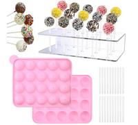 RoxNvm Set de Cake Pops, 20 moules à cake pops avec 20 bâtons et 15 supports en acrylique pour fêtes d'anniversaire et de mariage