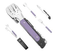 ROXON S601 14" 6 en 1 MBT3 Set d'ustensiles de grillades pliants Fourchette Spatule Couteau à Griller Pince Ouvreur pour Barbecue et Camping (Violet)