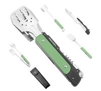 ROXON S601 14" 6 en 1 MBT3 Set d'ustensiles de grillades pliants Fourchette Spatule Couteau à Griller Pince Ouvreur pour Barbecue et Camping (Vert)