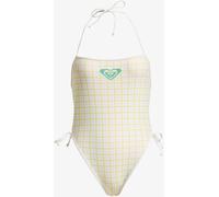 Roxy Roxy Cream The Swell One Plaid Check Square Neck Logo Swimsuit