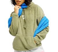 Roxy - Sweat à capuche en sherpa - Cool Calling Polar Fleece Pullover Oil Green pour Femme - Taille M - Kaki Kaki M
