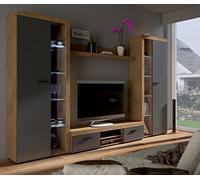 Roxy XL Meuble TV pour salon Gris/chêne 300 x 190 x 40 cm Table TV avec étagère flottante Design élégant avec lignes droites