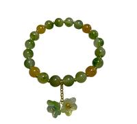Roxys Perlenkraft Bracelet de calcédote péridot avec pendentifs en forme de fleur - Perles de calcédote naturelle de péridot et jaspe jaune - Bracelet élastique en pierre naturelle 16-18 cm