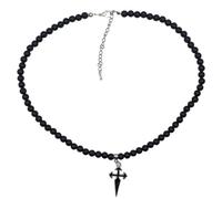 Roxys Perlenkraft Collier Croix de Santiago - Perles Acrylique Noires 6mm - Bijoux Voie de Jacob - Chaîne de Perles Réglable 45cm+5cm Rallonge