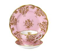 Royal Albert 100 Years 40017590 1960 Tasse à thé, Soucoupe, Assiette 20 cm, 3 pièces, Service en Porcelaine osseuse, Rose, Chine