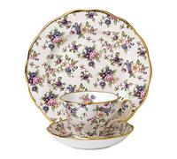 Royal Albert 100 Years by Ensemble Tasse/Soucoupe/Assiette 20 cm Chintz Anglais 1940 Blanc