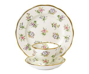 Royal Albert 106 100 Years 40017588 1920 Spring Meadow Tasse à thé, Soucoupe, Assiette de 20 cm, Lot de 3 pièces, Porcelaine Fine