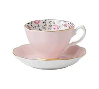 Royal Albert Modern Vintage ROSCON26135 Lot de 2 Tasses à thé et soucoupes, confettis Roses, Porcelaine Anglaise Rose