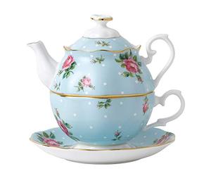 Royal Albert Polka Ensemble théière individuelle et Tasse Bleu