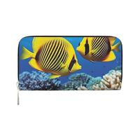 Royal Angel Fishes Portefeuille en cuir pour femme et fille, fermeture éclair sur le pourtour avec porte-cartes de crédit, sac à main de voyage imperméable